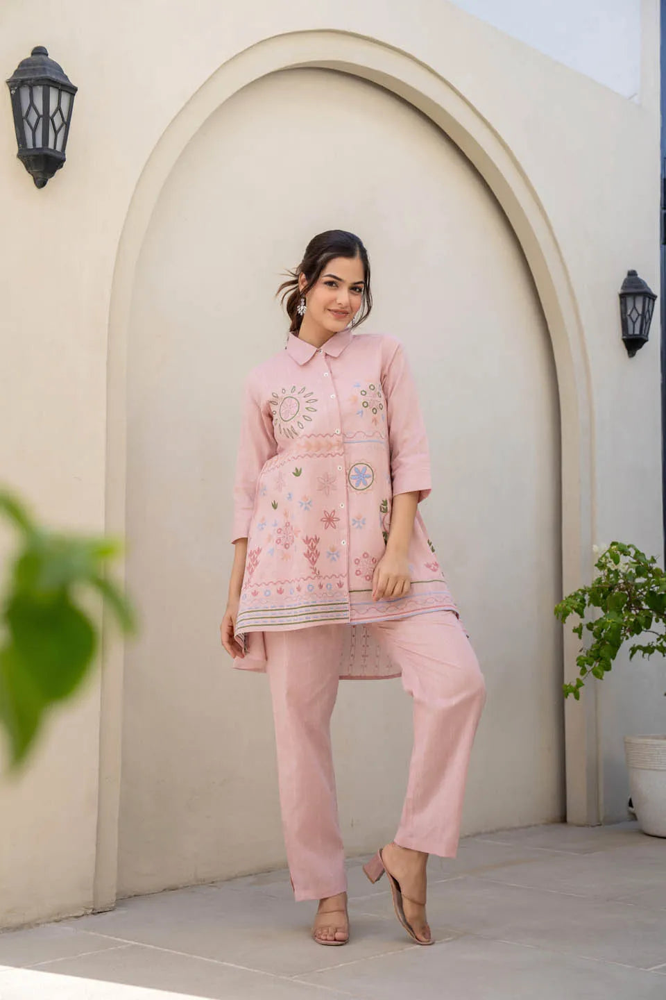 FLORAL EMBROIDERED PURE COTTON TUNIC WITH TROUSER