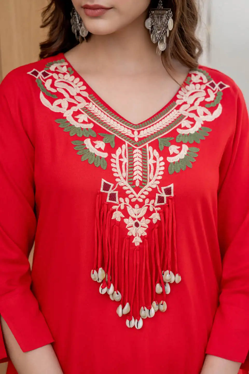 Red Embroidered Kurta Set with Dhoti Pants