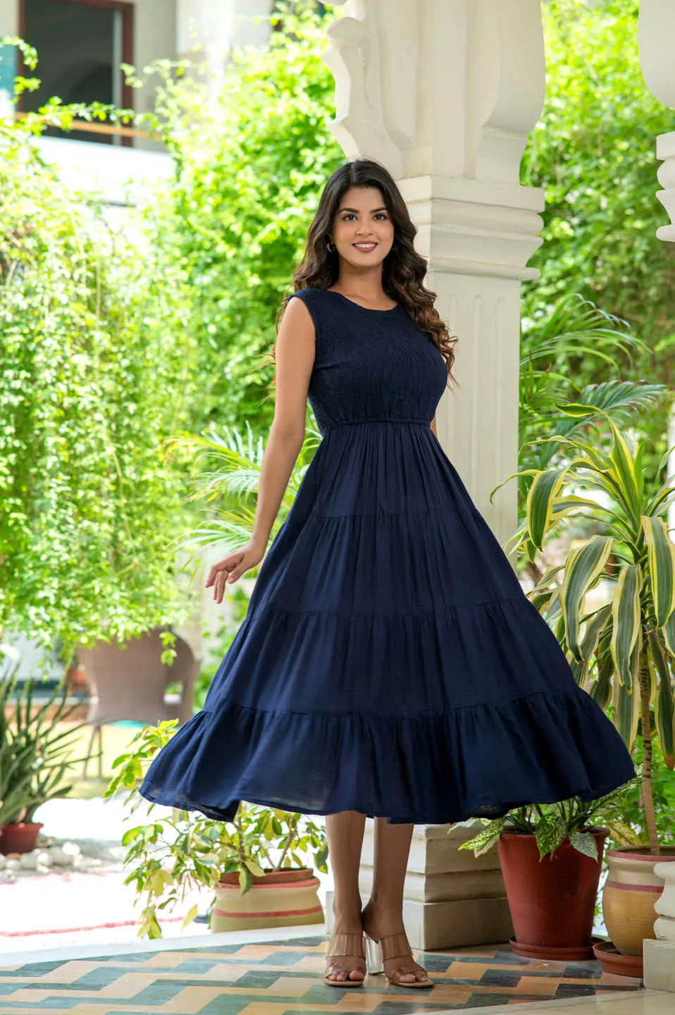 Navy blue fit and flare best sale