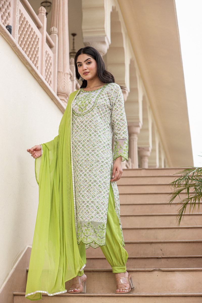 single tone cotton schiffli kurti set