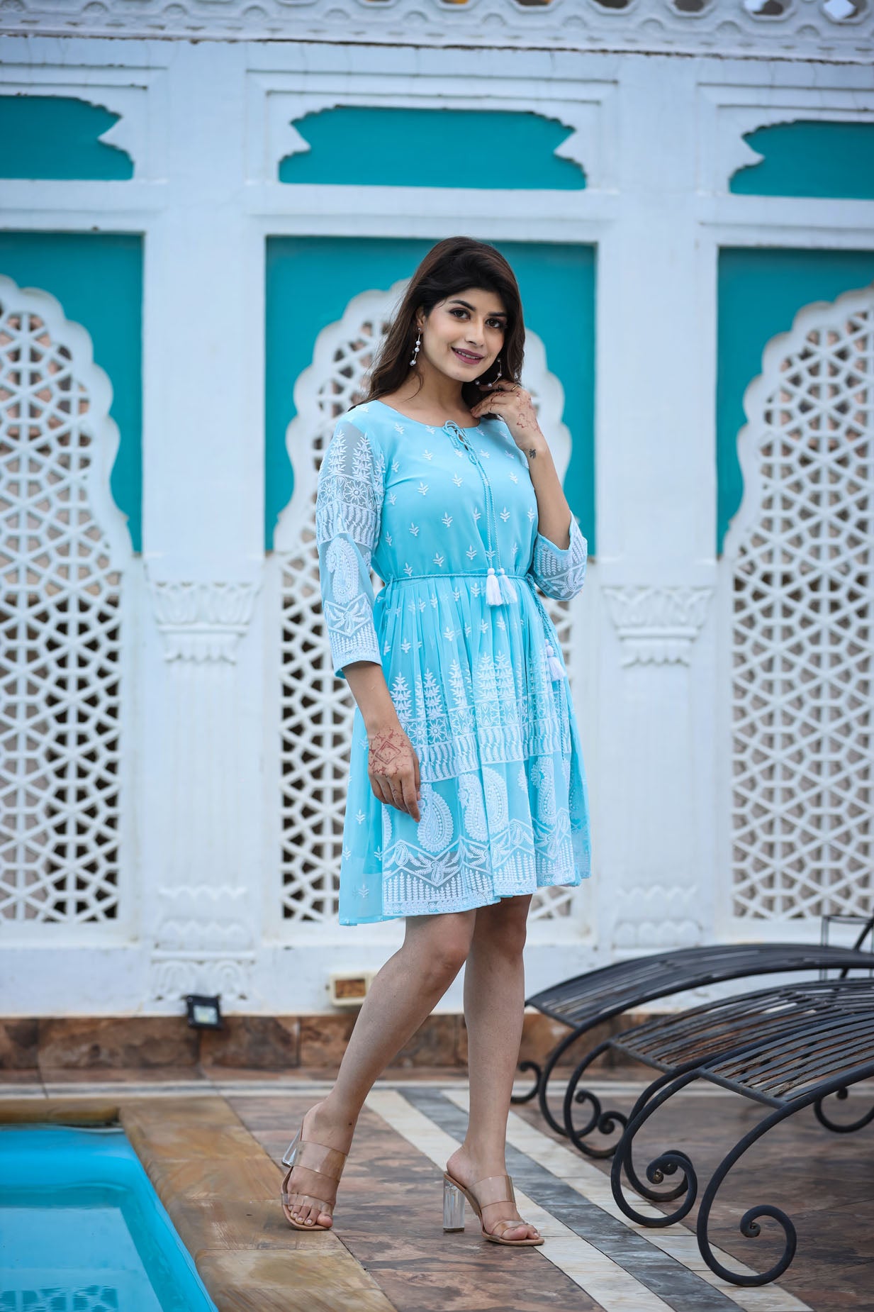 lucknowi chikenkari short dress 3